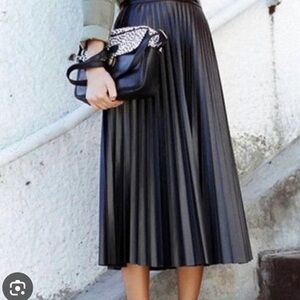7 For All Mankind black leather pleated midi skirt